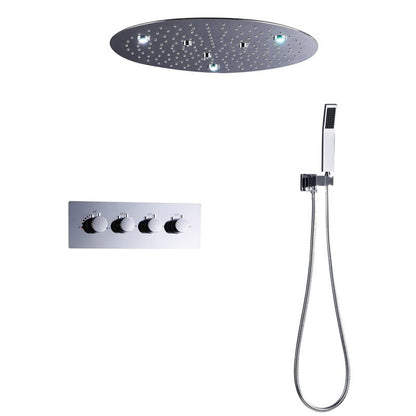 JUNO 20 Inches Round LED Concealed Embedded in Wall Thermostatic Shower with Mixer Valve & Handheld Shower