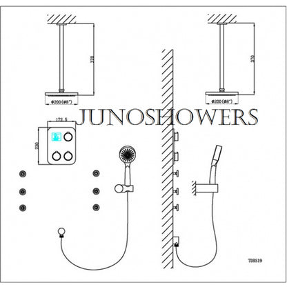 Chrome Finish Brass Square Ceiling Mount Massage Shower System with Hand Shower