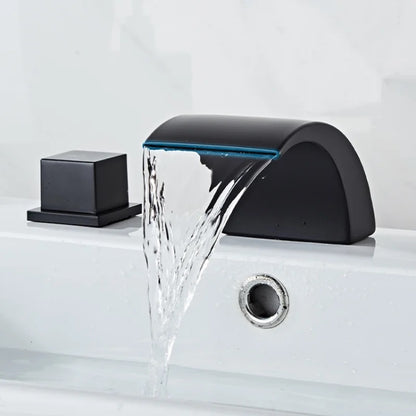 Juno Waterfall Bathtub Faucet Widespread Black Finish Deck Mounted