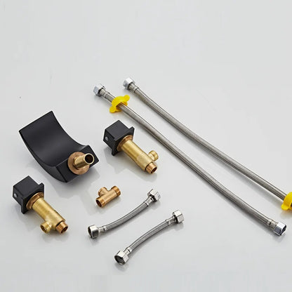 Juno Waterfall Bathtub Faucet Widespread Black Finish Deck Mounted