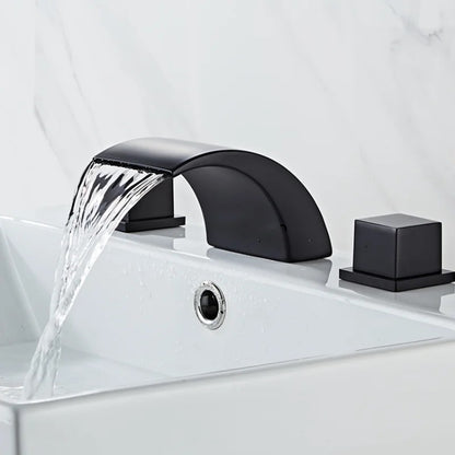Juno Waterfall Bathtub Faucet Widespread Black Finish Deck Mounted
