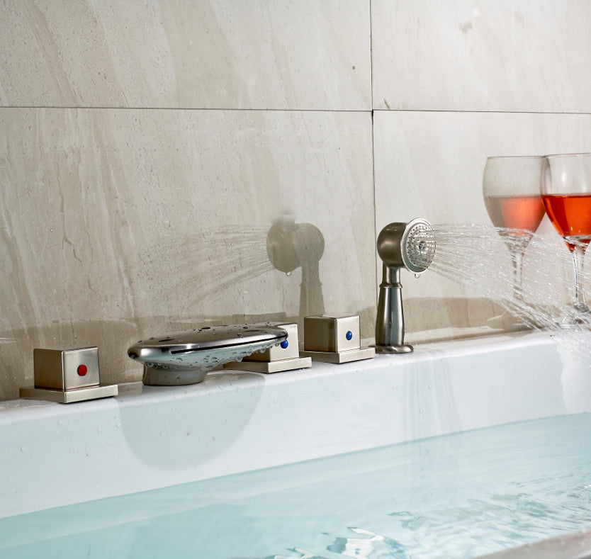 Brushed Nickel Finish Roman Tub Faucet Mixer Tap with Hand Held Shower Head