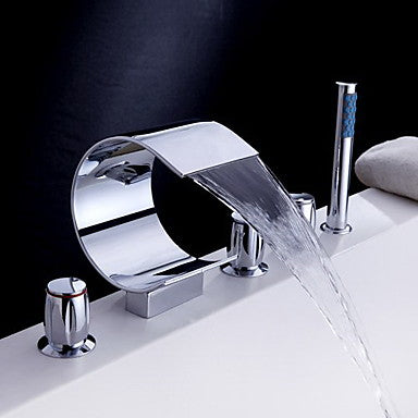 Triple Handel Chrome Roman Bathtub Faucet and Hand Held Shower