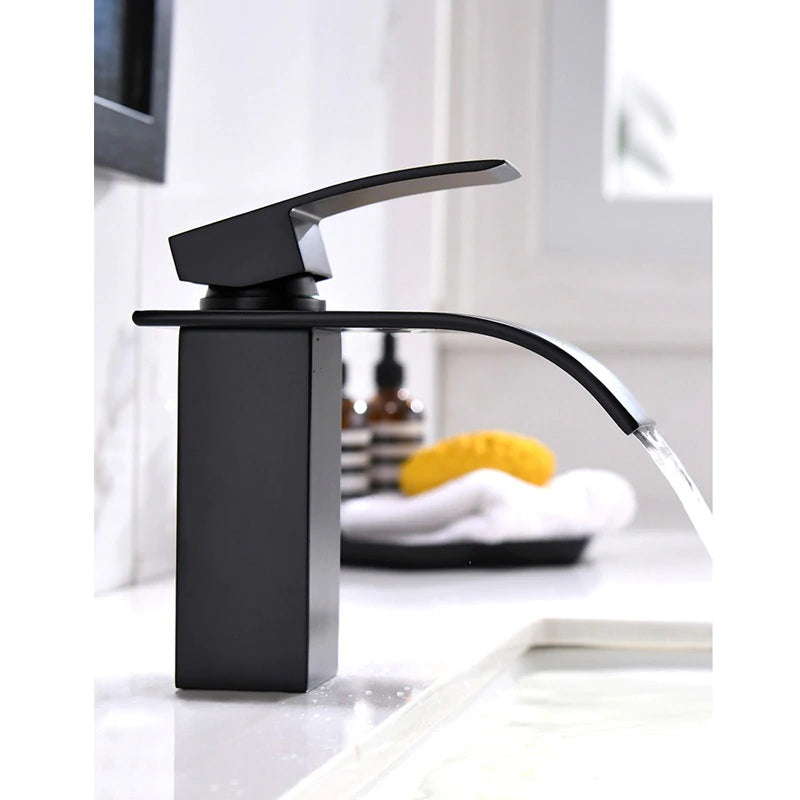  Widespread Deck Mount Black Bathroom Faucet 