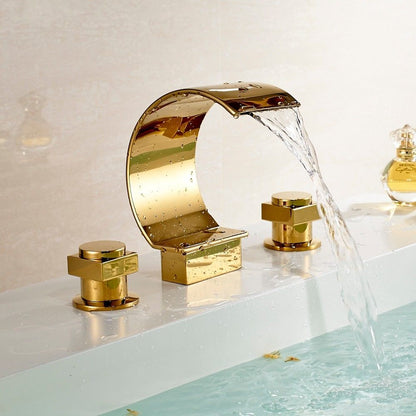 Gold Plated Dual Handle Faucet in Vessel Sink Faucet