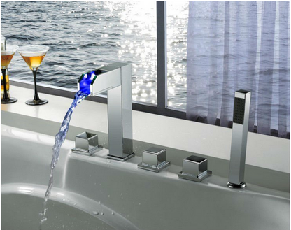 Waterfall LED Bathtub Shower Faucets Solid Brass Chrome Finish