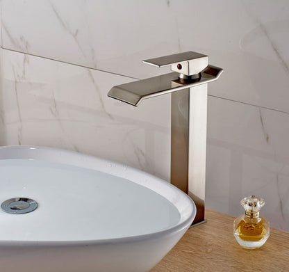 Brushed Nickel Square Bathroom Vessel Sink Faucet