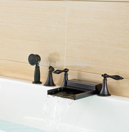 Juno Wall Mounted Brushed Nickel Bathtub Shower Faucet Mixer Tap With Hand Held Shower