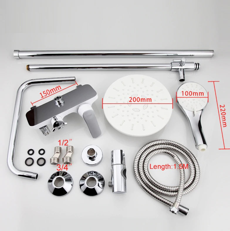 Juno Modern White & Chrome Adjustable Shower Bar with Single Handle 3 Way Shower Mixer Faucet Set