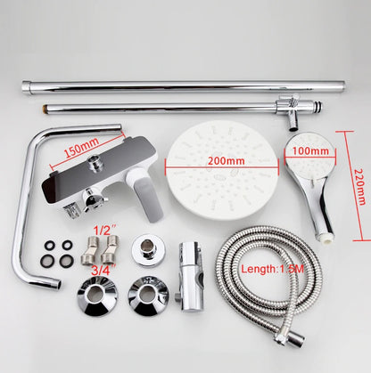 Juno Modern White & Chrome Adjustable Shower Bar with Single Handle 3 Way Shower Mixer Faucet Set