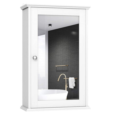 Mirrored White Bathroom Cabinet Single Door Storage