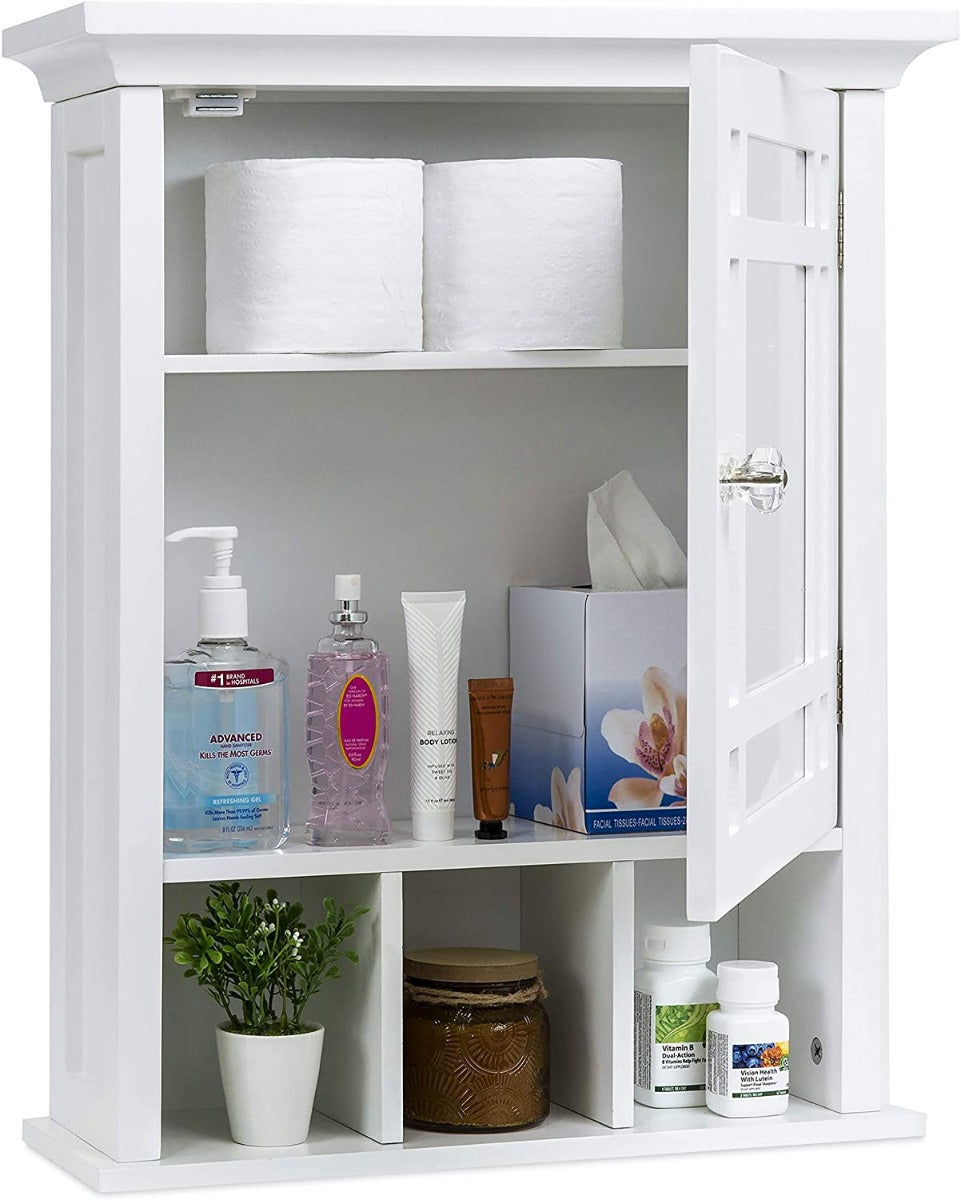 White Color Mirrored Wall Mount Bathroom Storage Cabinet