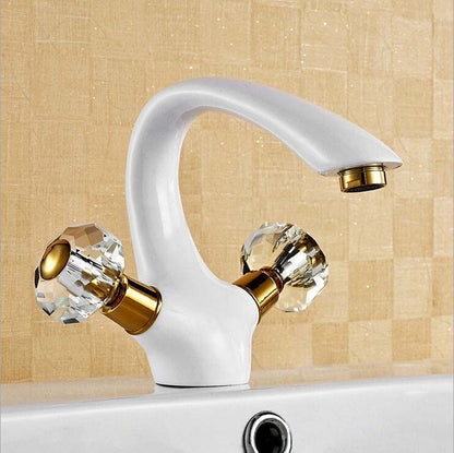 White Crystal Double Handle Bathroom Sink Faucet