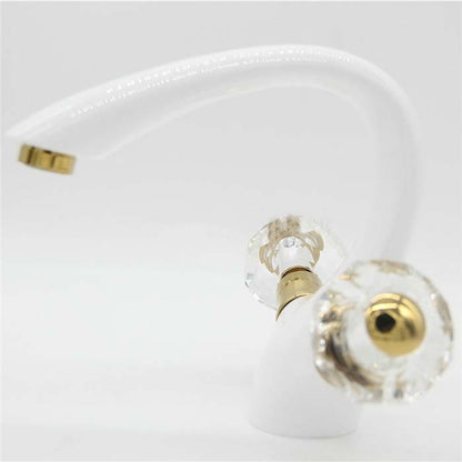 White Crystal Double Handle Bathroom Sink Faucet