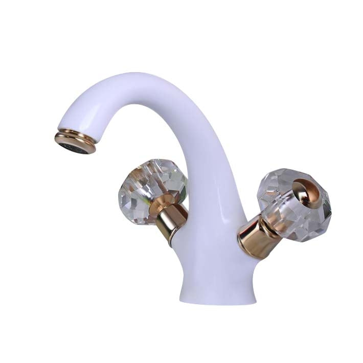 White Crystal Double Handle Bathroom Sink Faucet