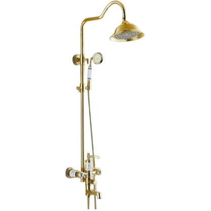 Juno White Design Gold Bath Shower Faucet & Shower Head with Hand held Shower 
