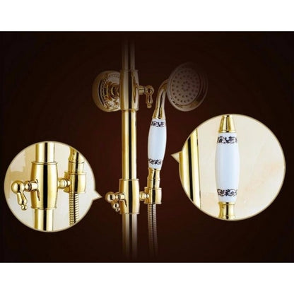 Juno White Design Gold Bath Shower Faucet & Shower Head with Hand held Shower 
