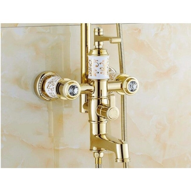 Juno White Design Gold Bath Shower Faucet & Shower Head with Hand held Shower 