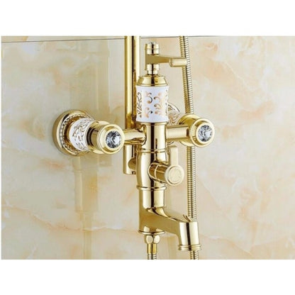 Juno White Design Gold Bath Shower Faucet & Shower Head with Hand held Shower 