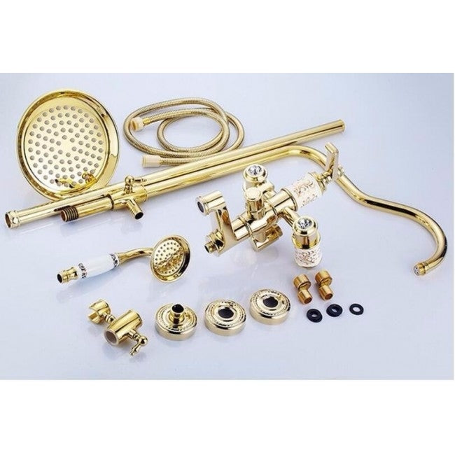 Juno White Design Gold Bath Shower Faucet & Shower Head with Hand held Shower 