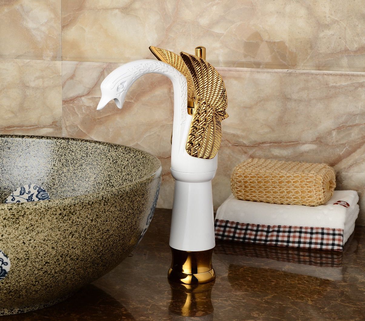 gold & white bathroom sink faucet