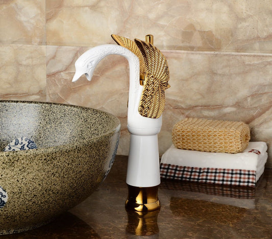 gold & white bathroom sink faucet