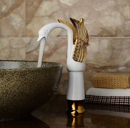 Gold & White Bathroom Sink Faucet Single Hole