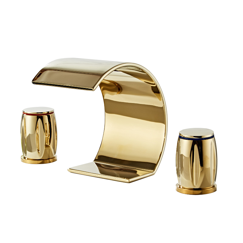 Juno Widespread Brass Polished Gold Deck Mount Faucets With Dual Mixer