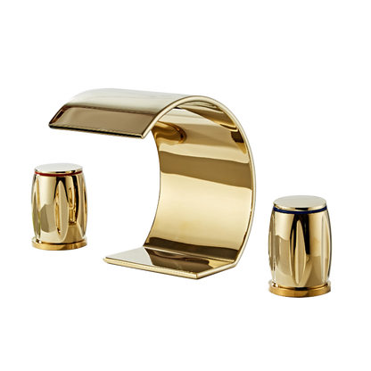 Juno Widespread Brass Polished Gold Deck Mount Faucets With Dual Mixer