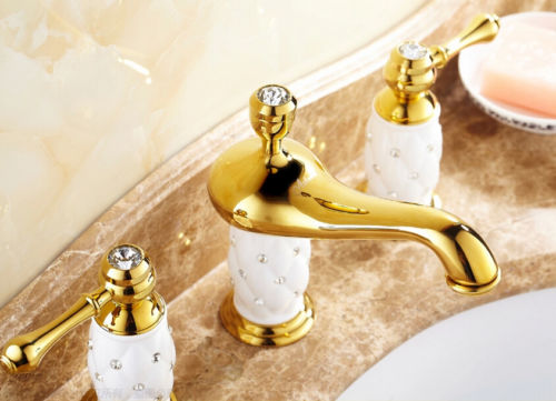 Missa Series 3 Holes Bathroom Sink Faucet in Gold Finish