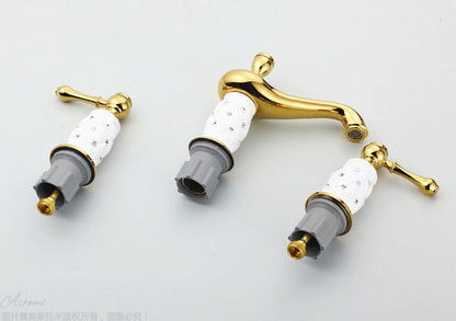 Missa Series 3 Holes Bathroom Sink Faucet in Gold Finish