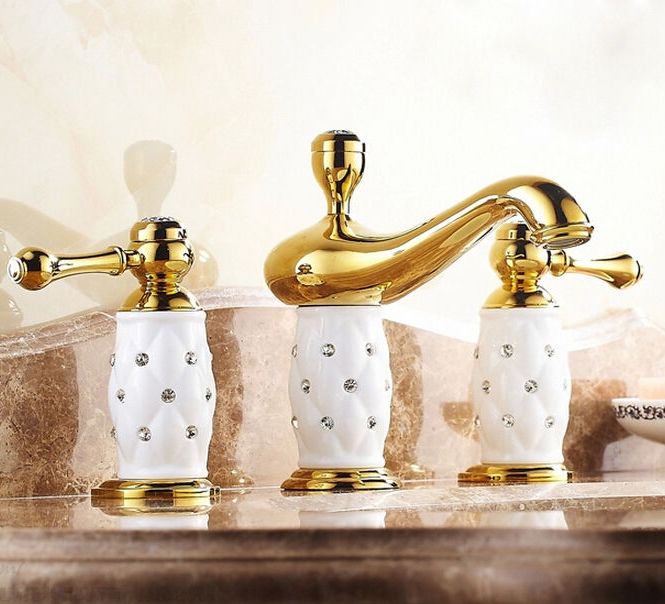 Missa Series 3 Holes Bathroom Sink Faucet in Gold Finish