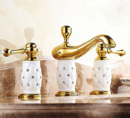 Missa Series 3 Holes Bathroom Sink Faucet in Gold Finish