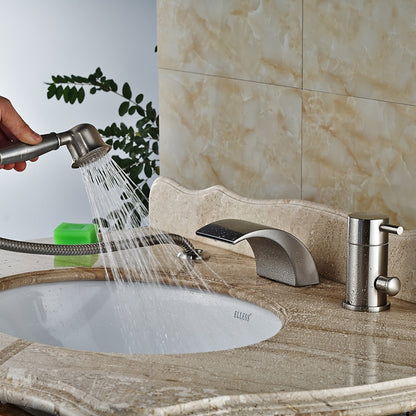 Widespread Brushed Nickel Deck Mount LED Light Bathtub Faucet with Hand Shower