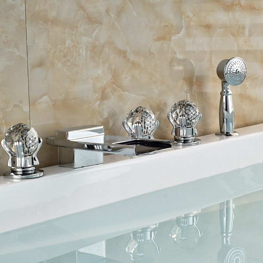 Widespread Deck Mount Chrome Bathtub Faucet with Hand Shower