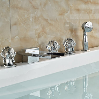 Widespread Deck Mount Chrome Bathtub Faucet with Hand Shower