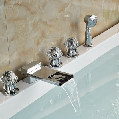 Widespread Deck Mount Chrome Bathtub Faucet with Hand Shower