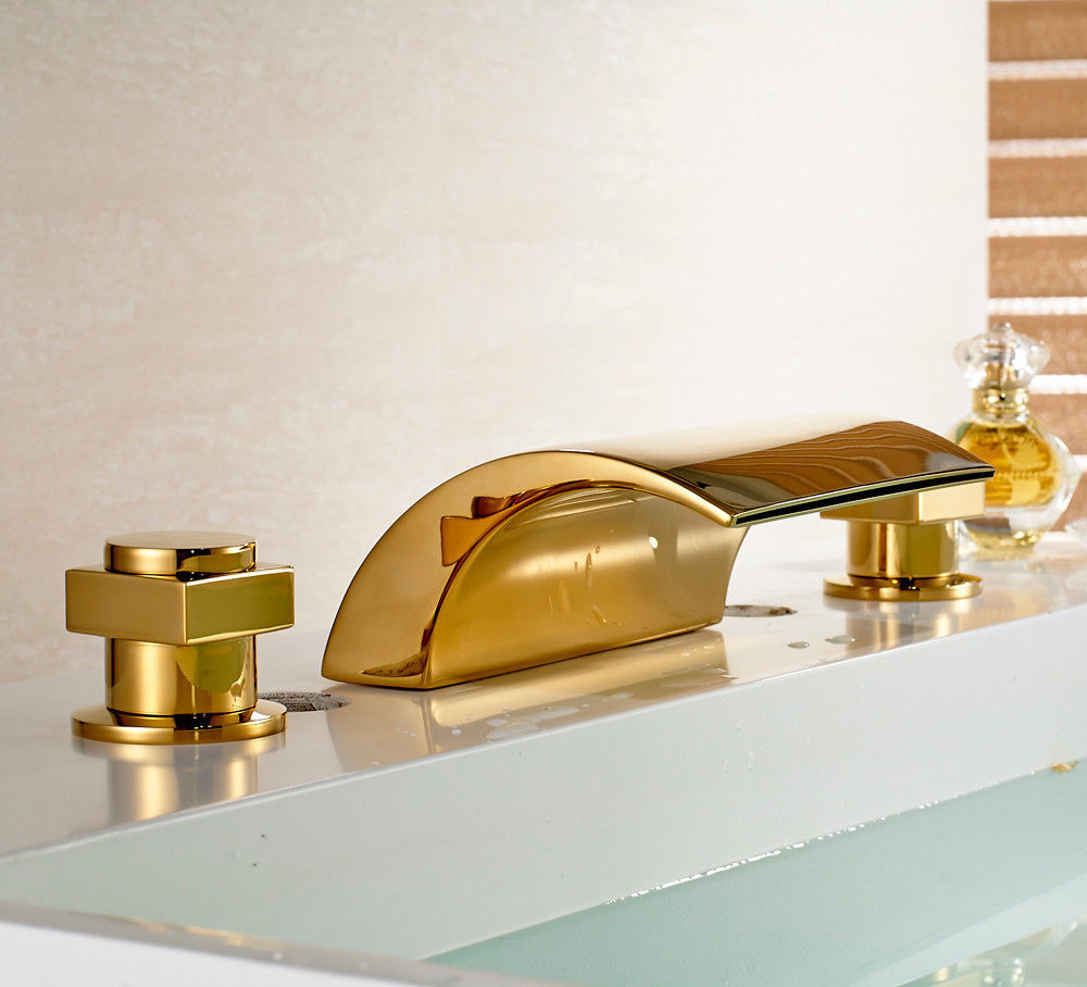 Gold Finish Bath-Tub Waterfall Faucet