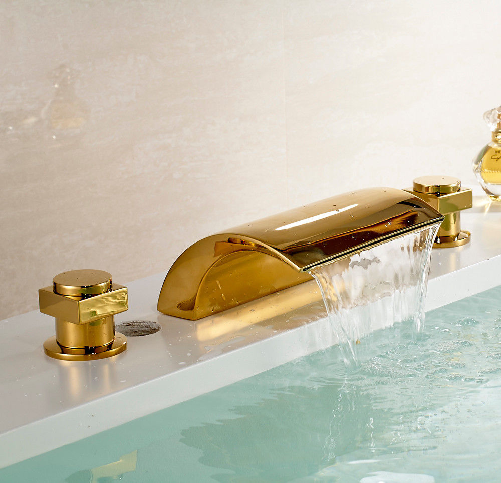 Gold Finish Bath-Tub Waterfall Faucet
