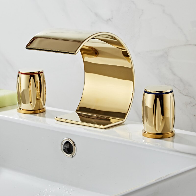 Juno Widespread Brass Polished Gold Deck Mount Faucets With Dual Mixer
