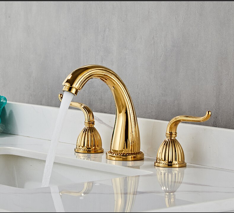 Widespread Three Holes Bathroom Sink Faucet Two Handles Basin Mixer Tap Solid Brass