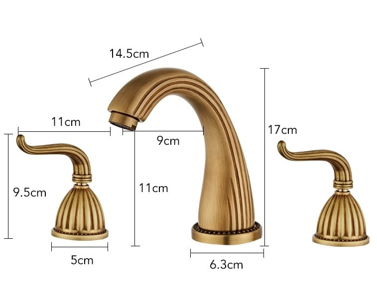 Widespread Three Holes Bathroom Sink Faucet Two Handles Basin Mixer Tap Solid Brass