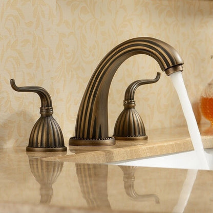 Widespread Three Holes Bathroom Sink Faucet Two Handles Basin Mixer Tap Solid Brass