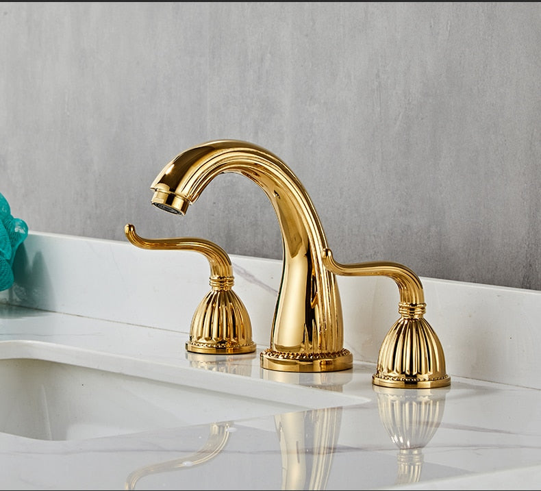 Widespread Three Holes Bathroom Sink Faucet Two Handles Basin Mixer Tap Solid Brass