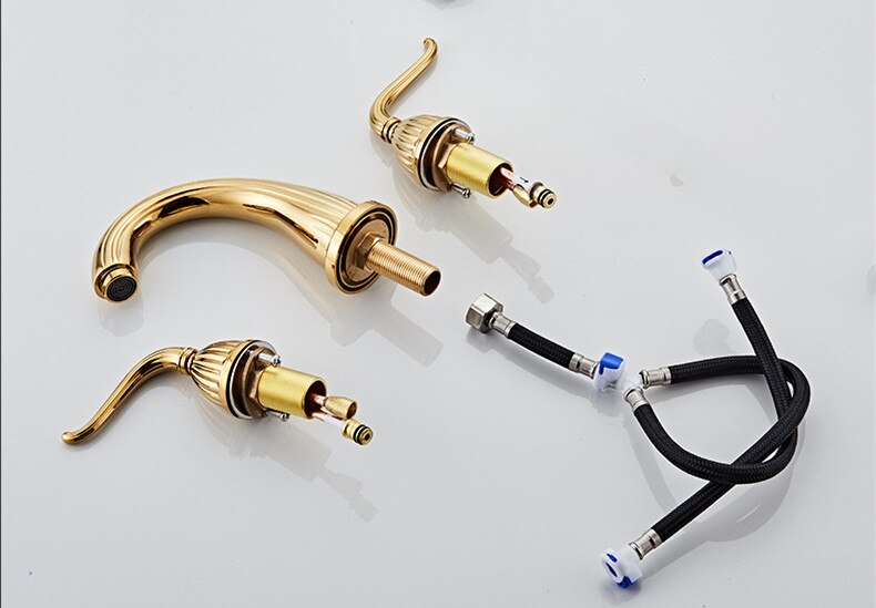 Widespread Three Holes Bathroom Sink Faucet Two Handles Basin Mixer Tap Solid Brass