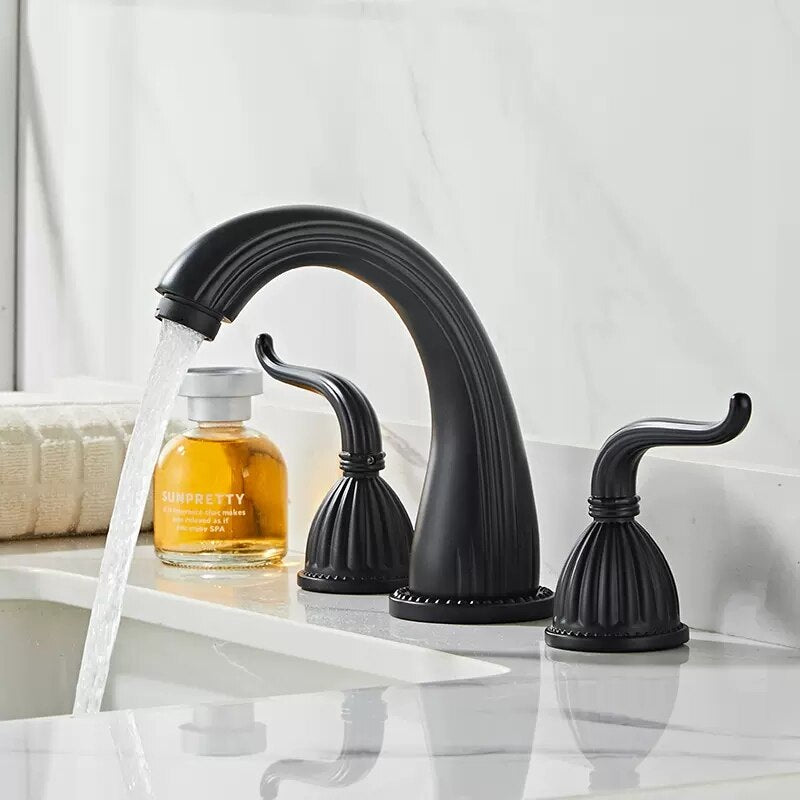 Widespread Three Holes Bathroom Sink Faucet Two Handles Basin Mixer Tap Solid Brass