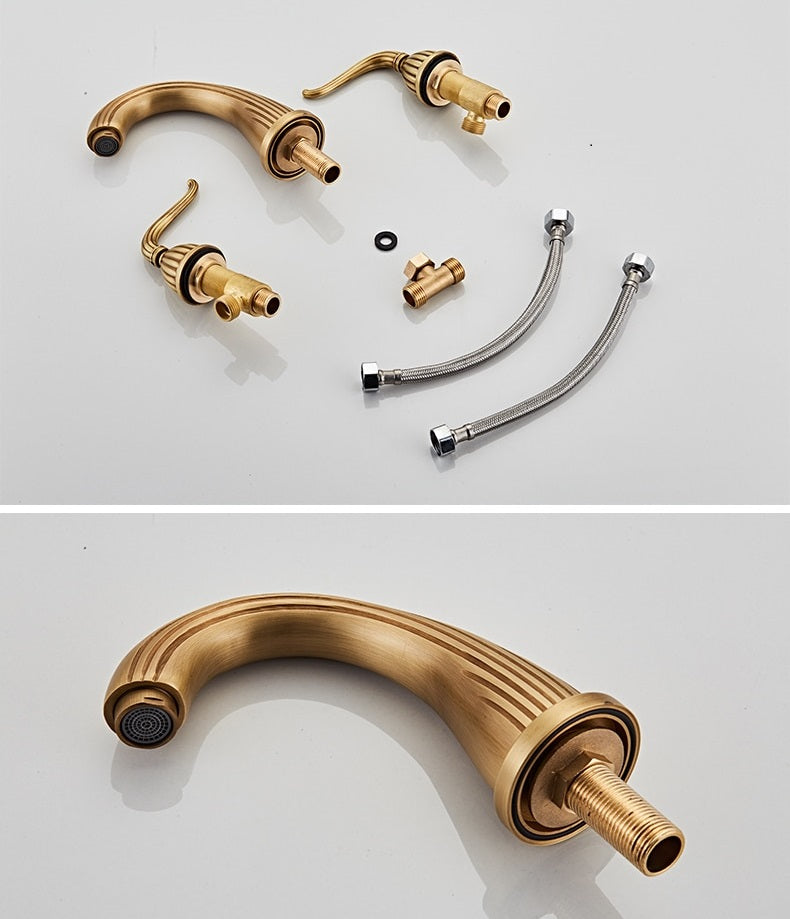 Widespread Three Holes Bathroom Sink Faucet Two Handles Basin Mixer Tap Solid Brass