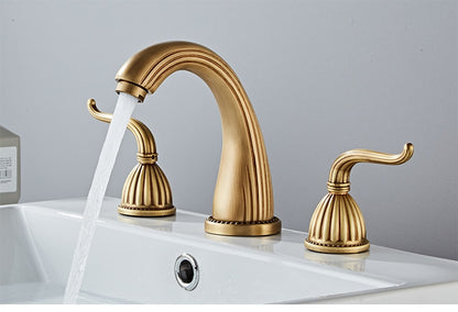 Widespread Three Holes Bathroom Sink Faucet Two Handles Basin Mixer Tap Solid Brass