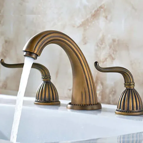 Widespread Three Holes Bathroom Sink Faucet Two Handles Basin Mixer Tap Solid Brass