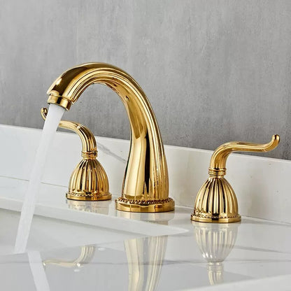 Widespread Three Holes Bathroom Sink Faucet Two Handles Basin Mixer Tap Solid Brass
